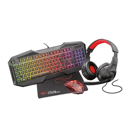 Combo Gaming  4 En 1 Trust Gxt 1180Rw Teclado + Ratón + Alfombrilla + Auriculares