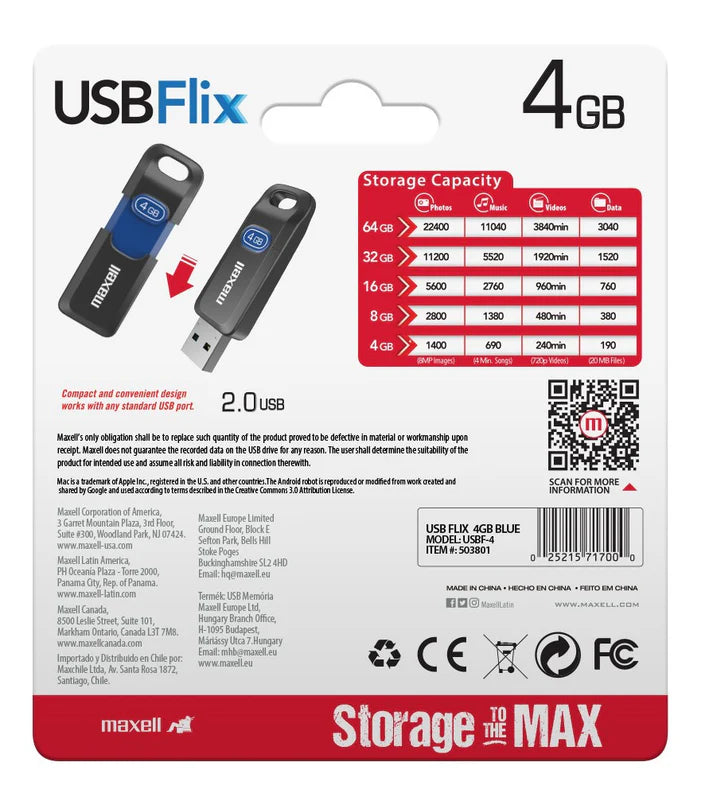 Maxell  4GB Flix - Memoria USB 2.0 Flash Drive
