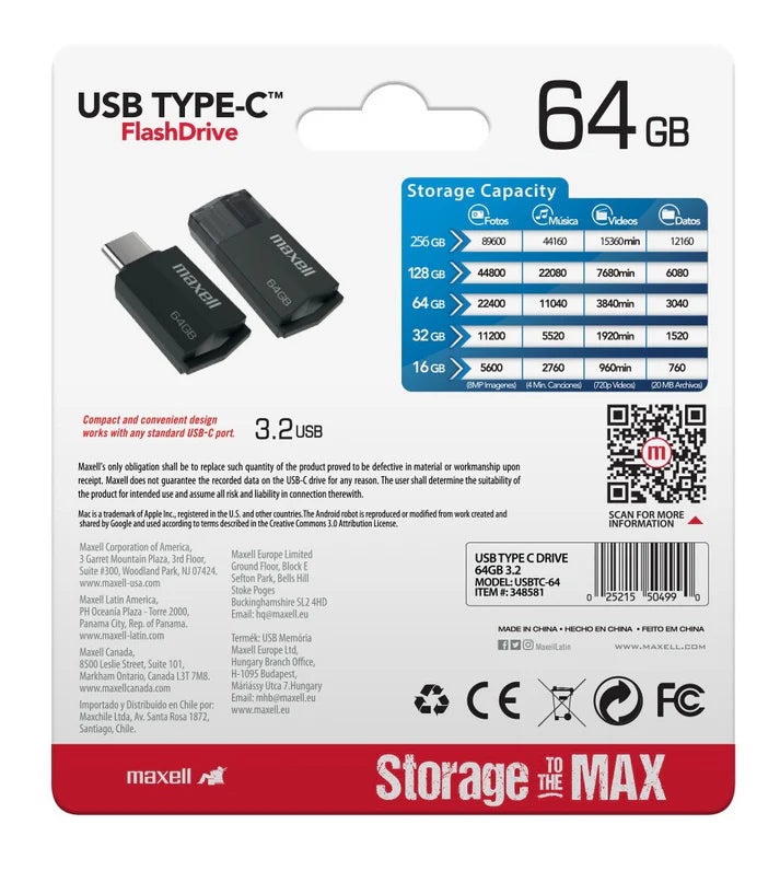 PENDRIVE MAXELL 64GB USB TYPE-C  3.2