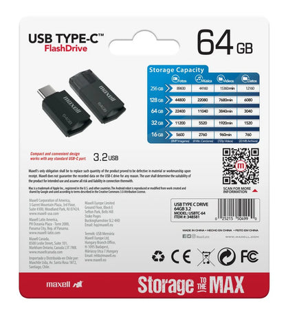 PENDRIVE MAXELL 64GB USB TYPE-C  3.2